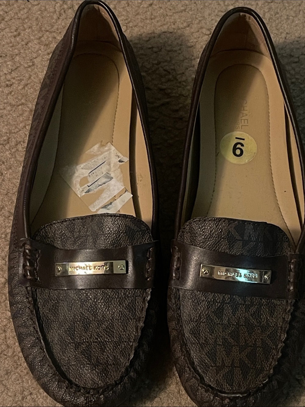 Michael Kors Brown Monogram Leather Slip-On Loafers